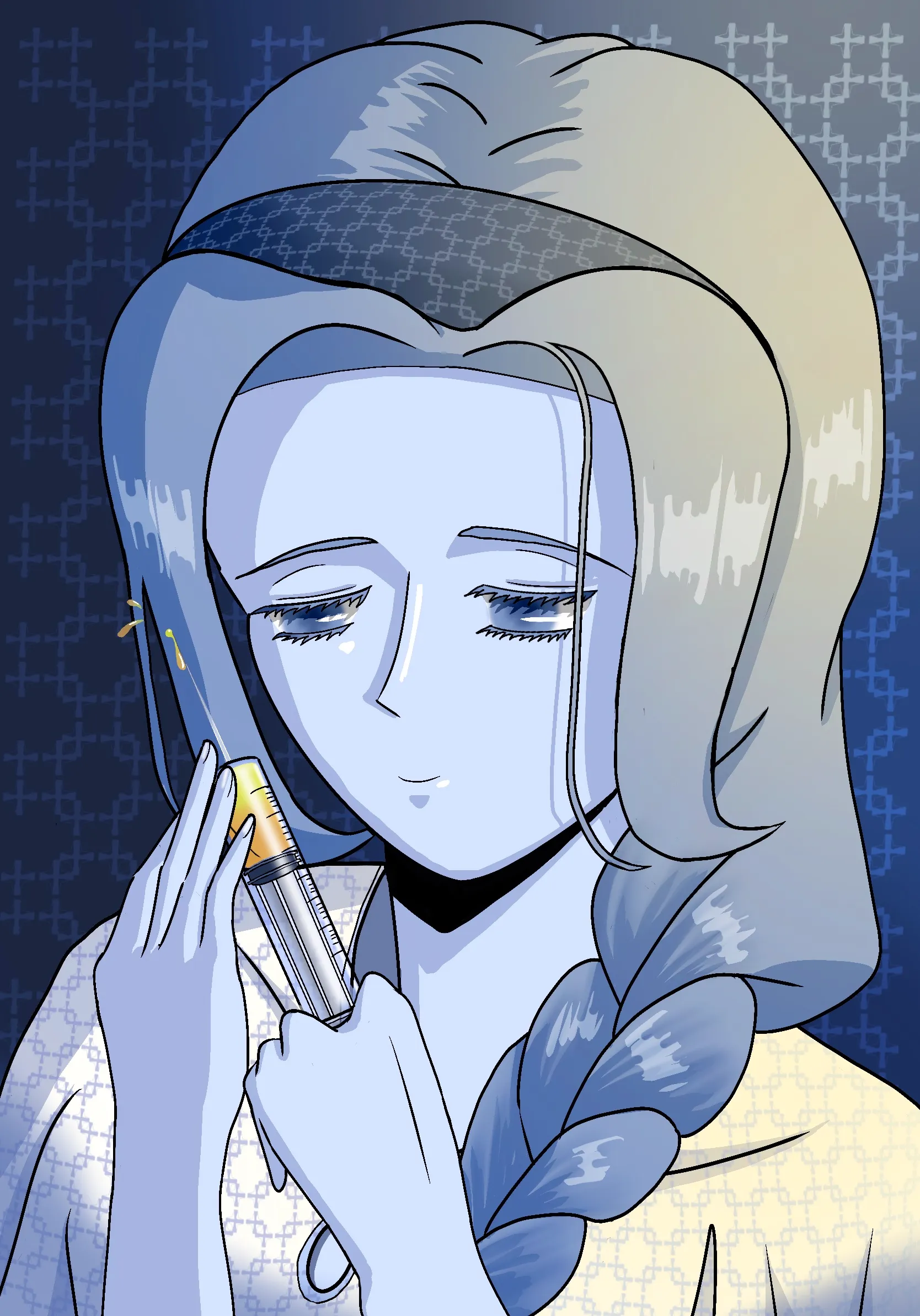 isfj，淺藍色辮子女性，手拿針管